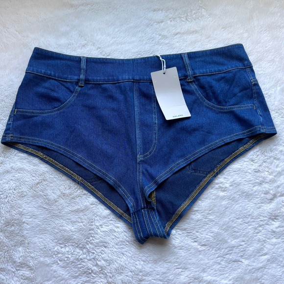 HALARA Pants - Halara Blue High Waisted Cheeky Denim Shorts XL Stretch Hot Pants High Cut Leg